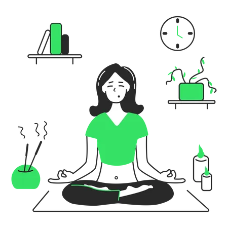 Woman does yoga at home Illustration