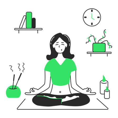 Woman does yoga at home  Illustration