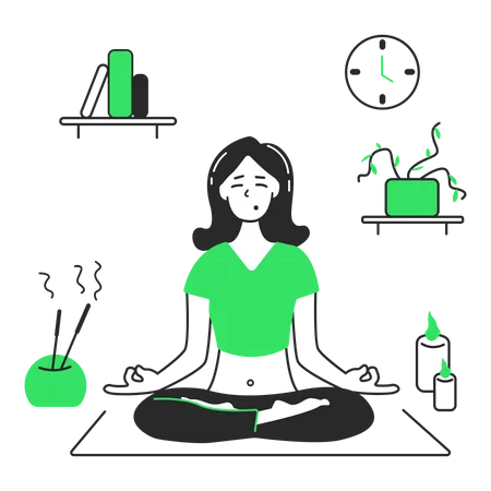 Woman does yoga at home  Illustration