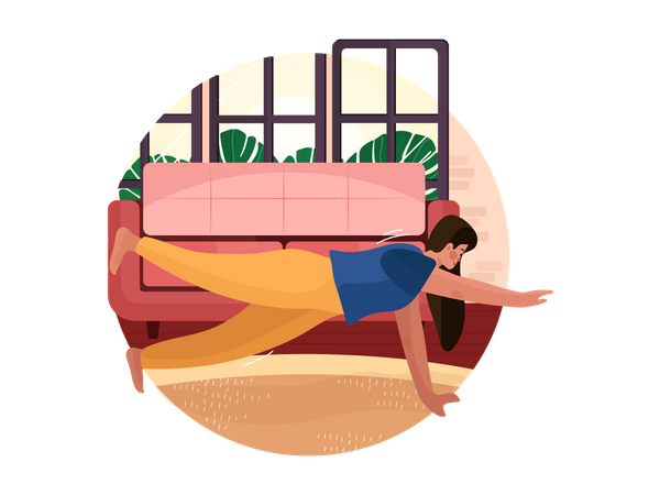 Woman doing a one-legged push up on the floor Illustration
