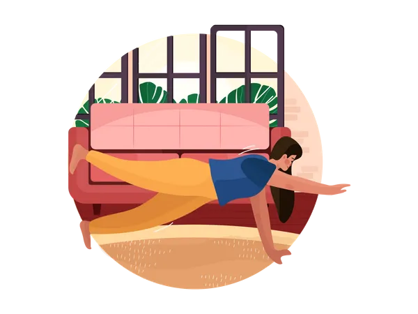 Woman doing a one-legged push up on the floor  Illustration