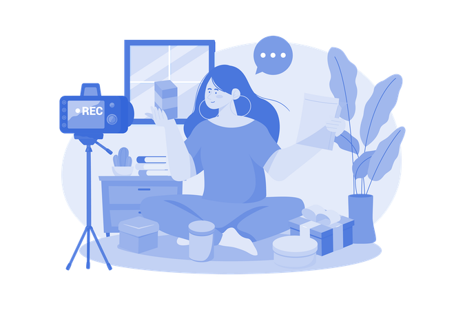 Woman Doing A Product Unboxing Video  Illustration