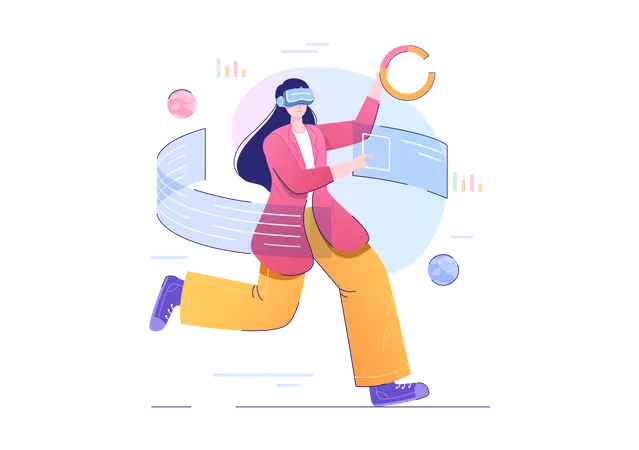 Woman doing activities in the metaverse  Illustration