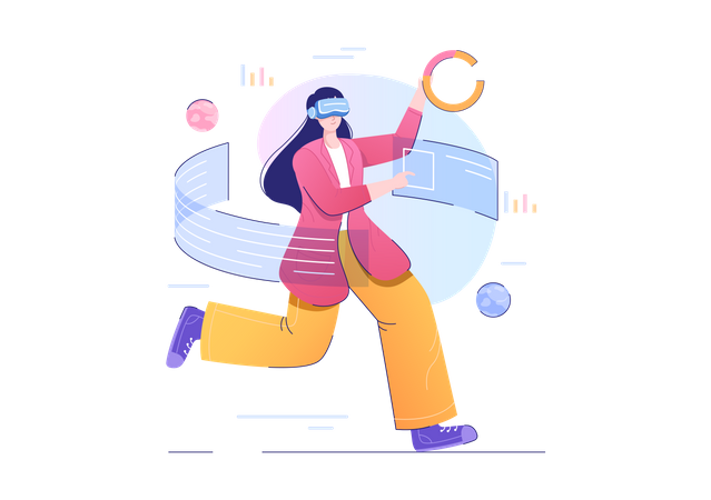 Woman doing activities in the metaverse  Illustration