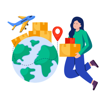 Woman doing Air cargo  Illustration