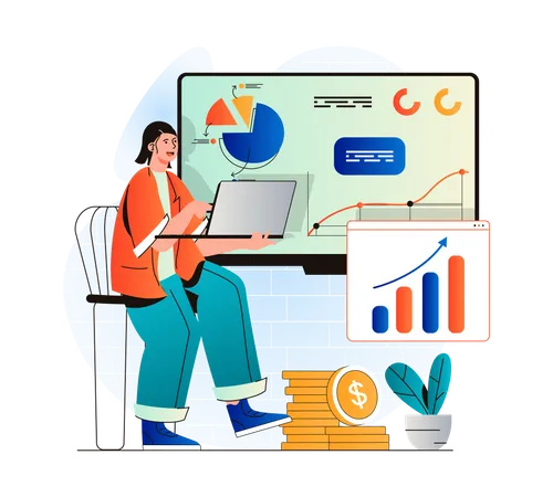 Woman doing analysis of marketing  Illustration