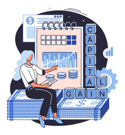 Woman doing analysis on capital gain  Illustration