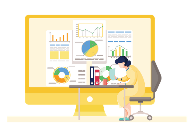 Woman doing analysis with report  Illustration