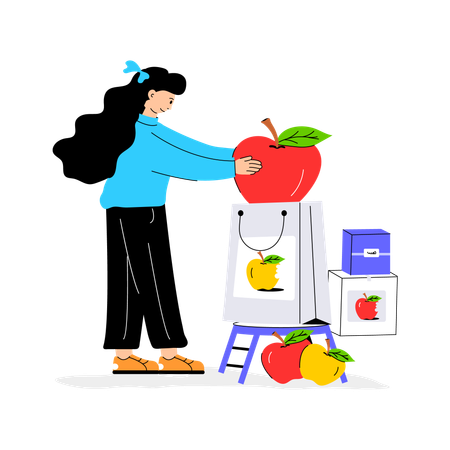 Woman Doing Apple Delivery  Illustration