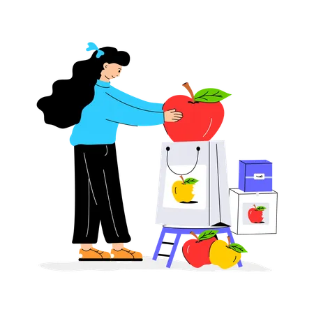 Woman Doing Apple Delivery  Illustration