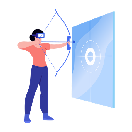 Woman doing archery practice  Illustration