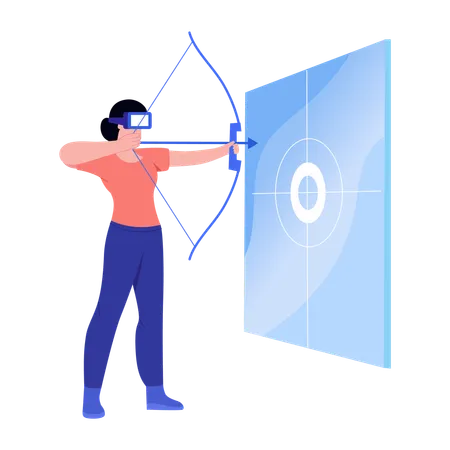 Woman doing archery practice  Illustration