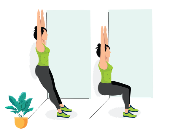 Woman doing Arm Raise Wall Squat  Illustration