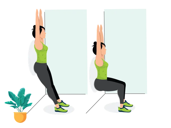 Woman doing Arm Raise Wall Squat  Illustration