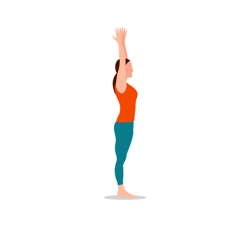 Woman Doing Arms Up Pose of Yoga Standing  Illustration