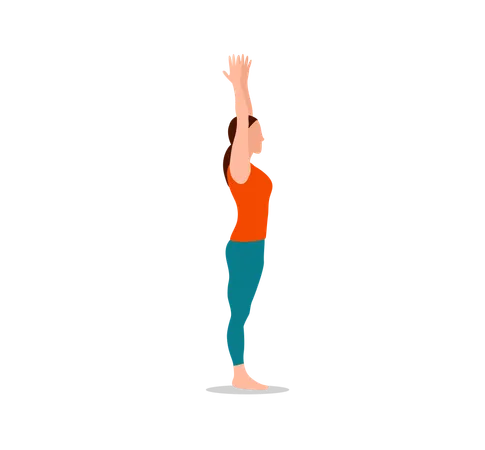 Woman Doing Arms Up Pose of Yoga Standing  Illustration