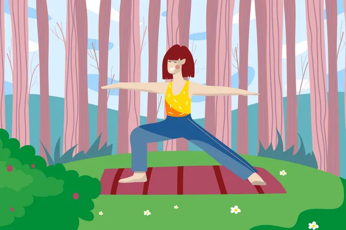 Woman doing asanas at yoga class  Illustration