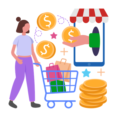 Woman doing Automated Cash back  Illustration