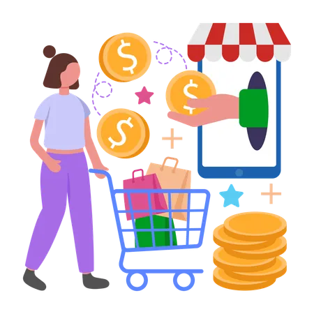 Woman doing Automated Cash back  Illustration