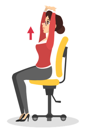 Woman doing back stretching in office  イラスト