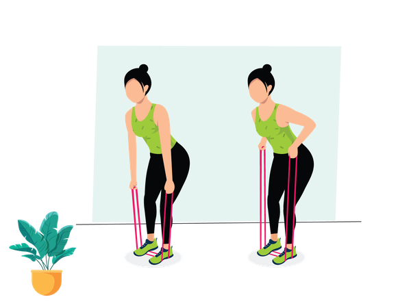 Woman doing Banded Rows  Illustration