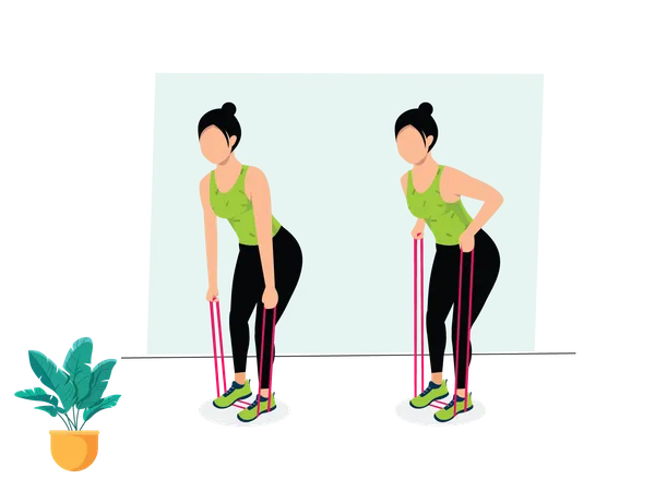 Woman doing Banded Rows  Illustration