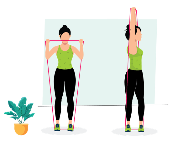 Woman doing Banded Shoulder Press Twist  Illustration