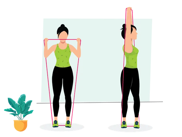 Woman doing Banded Shoulder Press Twist  Illustration