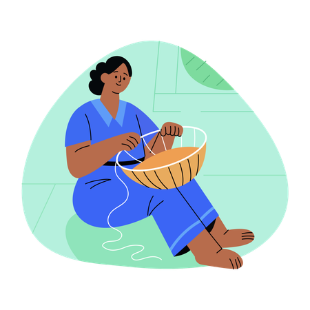 Woman doing Basket Weaving  Illustration