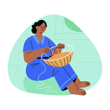 Woman doing Basket Weaving  Illustration