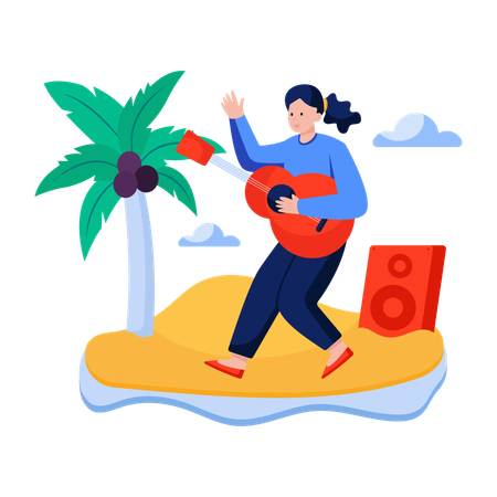 Woman doing Beach singing  Illustration