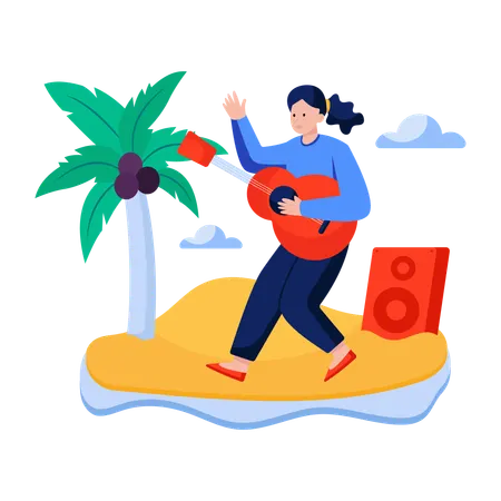 Woman doing Beach singing  Illustration