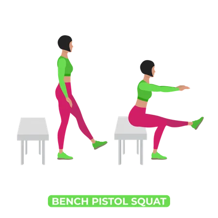 One Leg Squat Bodyweight Fitness Legs Workout Exercise An Educational Illustration On A White Background Illustration