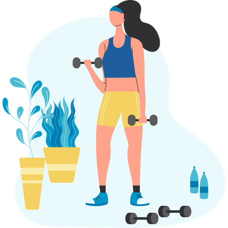 Woman doing biceps workout with dumbbell  Illustration