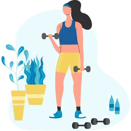 Woman doing biceps workout with dumbbell  Illustration