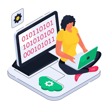 Woman doing binary coding  Illustration