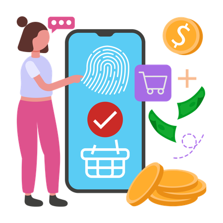 Woman doing Biometric Payment  Illustration