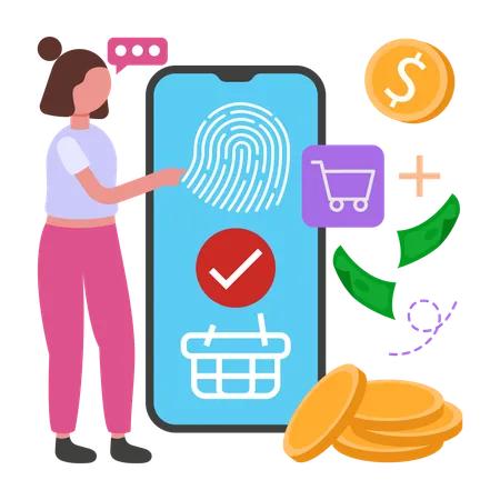 Woman doing Biometric Payment  Illustration