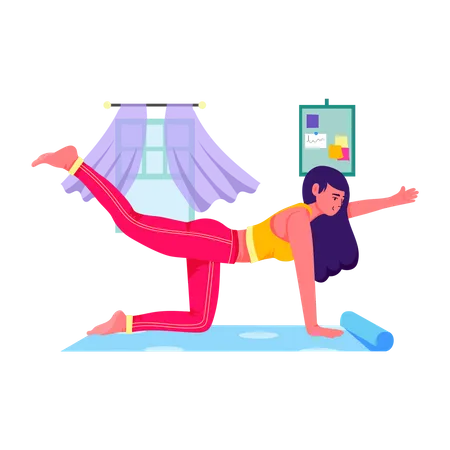 Woman doing Bird Dog pose  Illustration