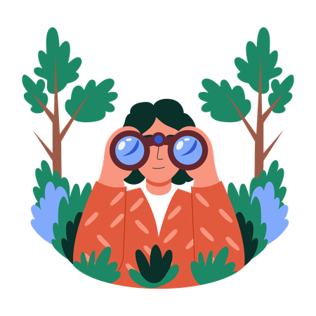 Woman doing bird watching  Illustration