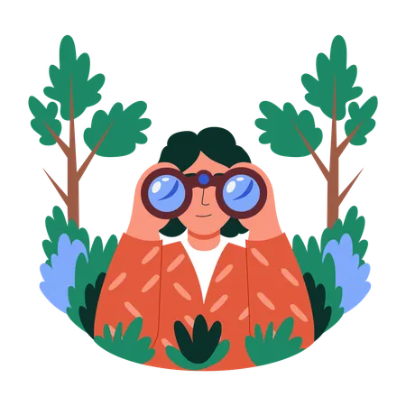 Woman doing bird watching  Illustration