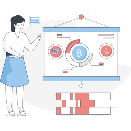 Woman doing bitcoin presentation  Illustration