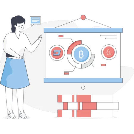 Woman doing bitcoin presentation  Illustration