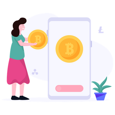 Woman doing bitcoin trading  Illustration