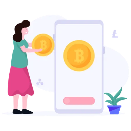 Woman doing bitcoin trading  Illustration