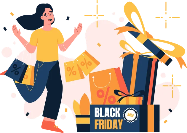 Woman doing Black Friday shopping  Illustration