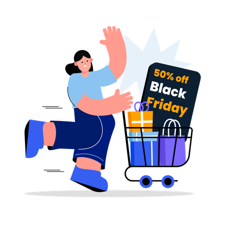 Woman Doing Black Friday Shopping  Illustration