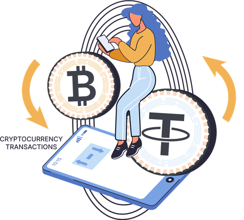 Woman doing blockchain management  Illustration