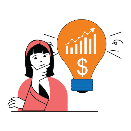 Woman doing brainstorming for innovative finance ideas for business  Illustration