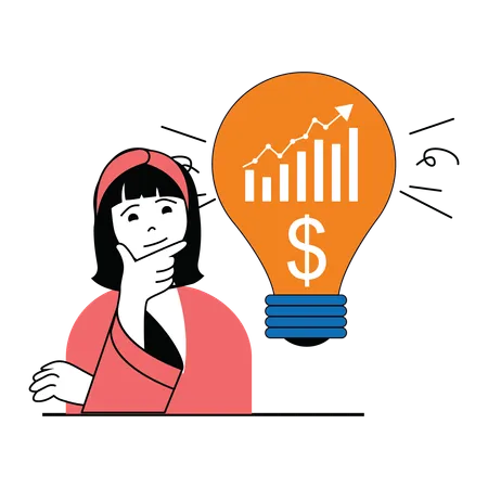 Woman doing brainstorming for innovative finance ideas for business  Illustration